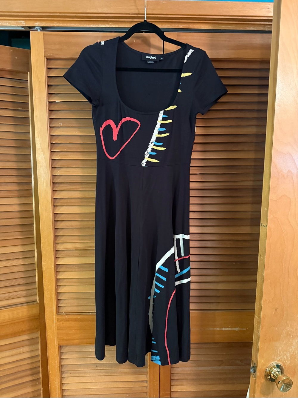 Desigual Black Abstract Art Skater Dress
